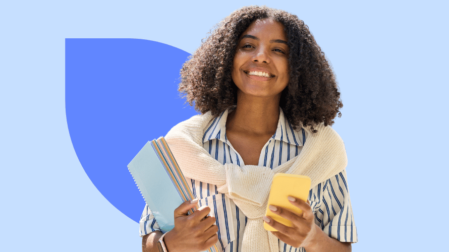 State of student recruitment webinar - image of girl with phone and books