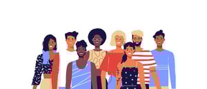 illustration shows a group of students standing together