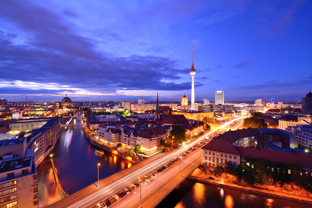 Berlin, Germany viewed from above the Spree River.
