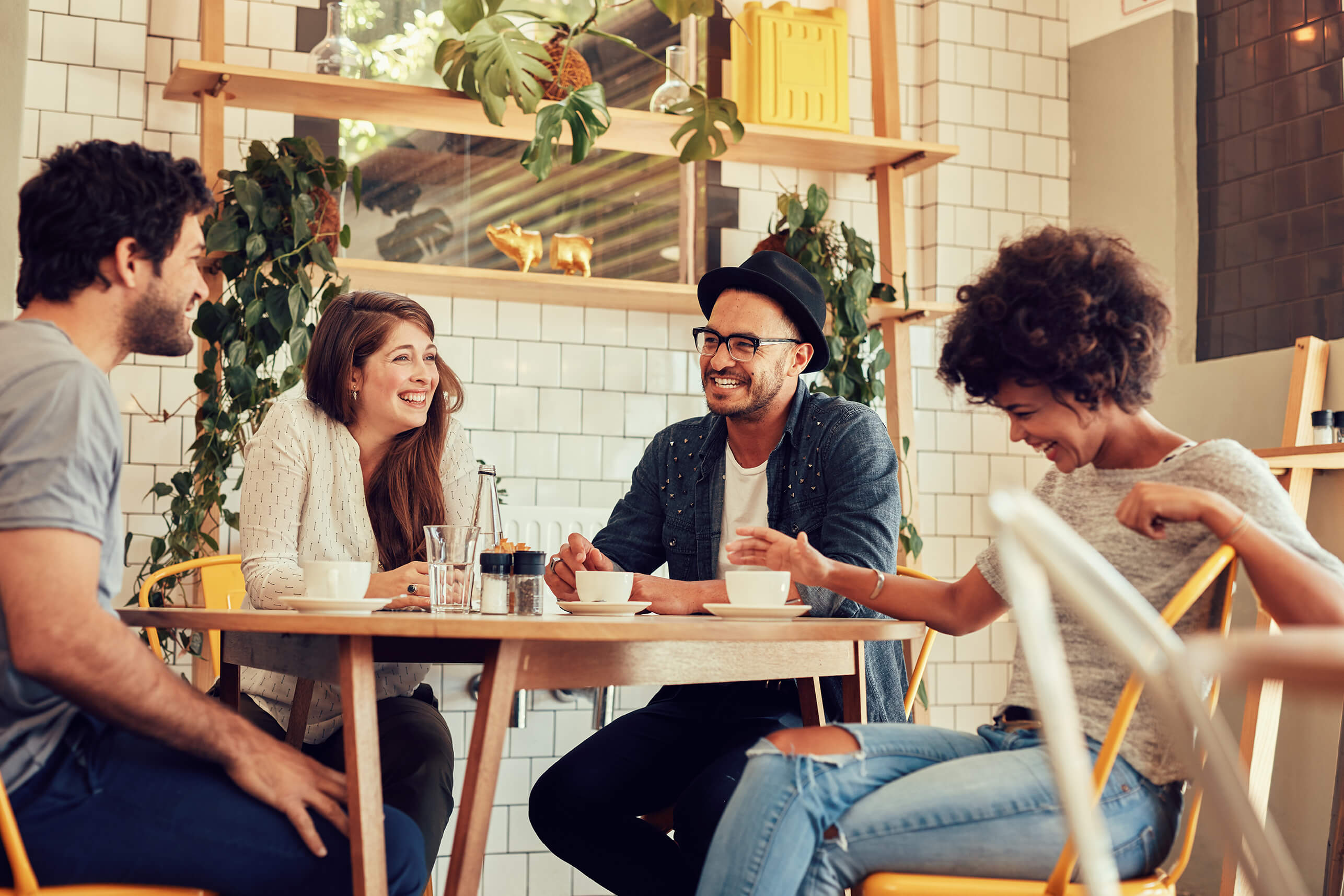 Group of coworkers having coffee