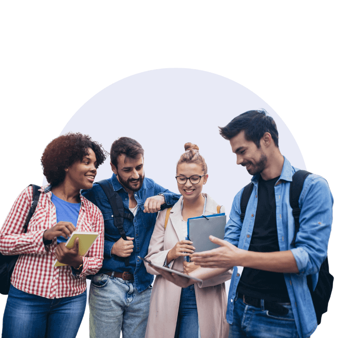 group_of_students_with_books_looking_at_tablet