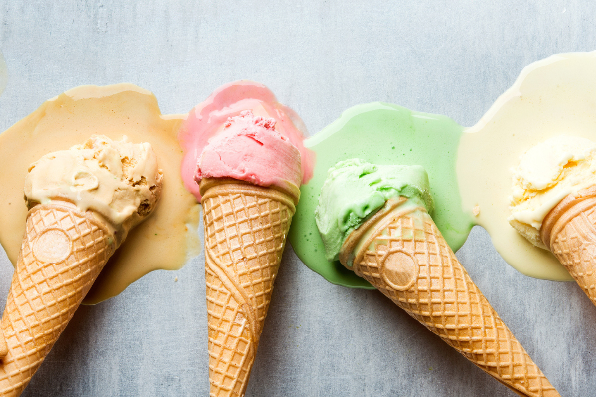 image shows ice creams melting 