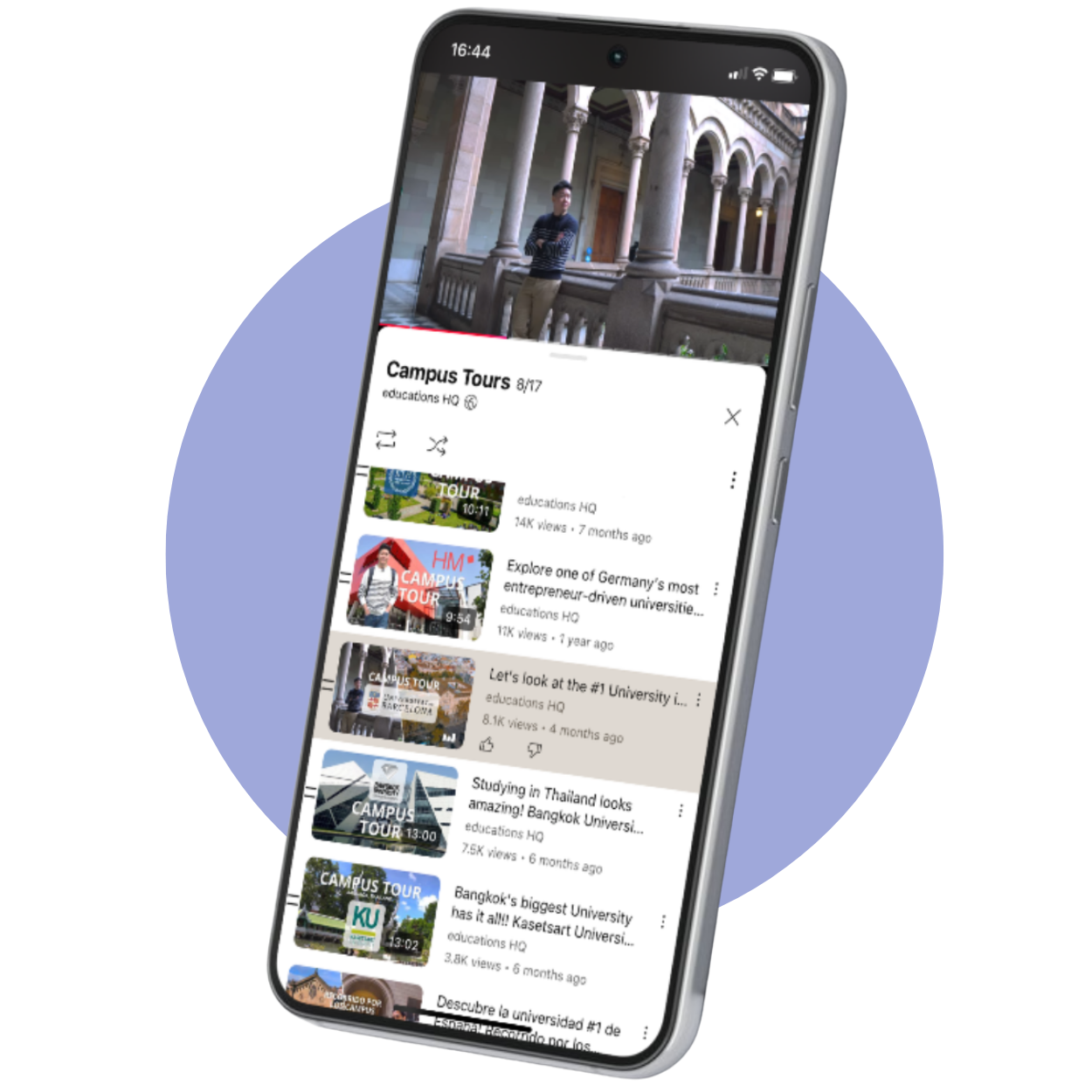 Phone with screen showing a Youtube channel